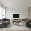 Bamboo Lattice Blue ivory | Thibaut - Living Room Visualization (AI-generated, may not be to scale. Verify pattern scale with product specifications.)