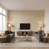 Maze Tan and Navy Tan and Navy | Thibaut - Living Room Visualization (AI-generated, may not be to scale. Verify pattern scale with product specifications.)