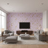 Halie Circle Lavender with Metallic Gold Lavender with Metallic Gold | Thibaut - Living Room Visualization (AI-generated, may not be to scale. Verify pattern scale with product specifications.)