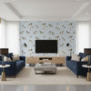 Halie Circle Light Blue Light Blue | Thibaut - Living Room Visualization (AI-generated, may not be to scale. Verify pattern scale with product specifications.)