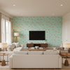 Halie Circle Aqua and Aqua and | Thibaut - Living Room Visualization (AI-generated, may not be to scale. Verify pattern scale with product specifications.)