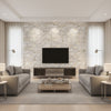 Halie Circle Pearl Pearl | Thibaut - Living Room Visualization (AI-generated, may not be to scale. Verify pattern scale with product specifications.)