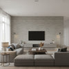Andros Metallic Silver on Charcoal Charcoal | Thibaut - Living Room Visualization (AI-generated, may not be to scale. Verify pattern scale with product specifications.)