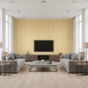 Pearl Bay Off Straw Straw | Thibaut - Living Room Visualization (AI-generated, may not be to scale. Verify pattern scale with product specifications.)