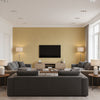 Gulf Shore Gold Gold | Thibaut - Living Room Visualization (AI-generated, may not be to scale. Verify pattern scale with product specifications.)