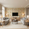Cayman Brights on White Brights on White | Thibaut - Living Room Visualization (AI-generated, may not be to scale. Verify pattern scale with product specifications.)