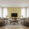 Havendale Gold Gold | Thibaut - Living Room Visualization (AI-generated, may not be to scale. Verify pattern scale with product specifications.)