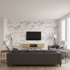 Lucala Blue and Beige ivory | Thibaut - Living Room Visualization (AI-generated, may not be to scale. Verify pattern scale with product specifications.)
