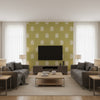 Turtle Bay Green olive | Thibaut - Living Room Visualization (AI-generated, may not be to scale. Verify pattern scale with product specifications.)