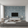 Braxton Texture Pearl on Slate Blue Pearl on Slate Blue | Thibaut - Living Room Visualization (AI-generated, may not be to scale. Verify pattern scale with product specifications.)