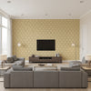 Spotted Orchid Harvest Gold Harvest Gold | Thibaut - Living Room Visualization (AI-generated, may not be to scale. Verify pattern scale with product specifications.)