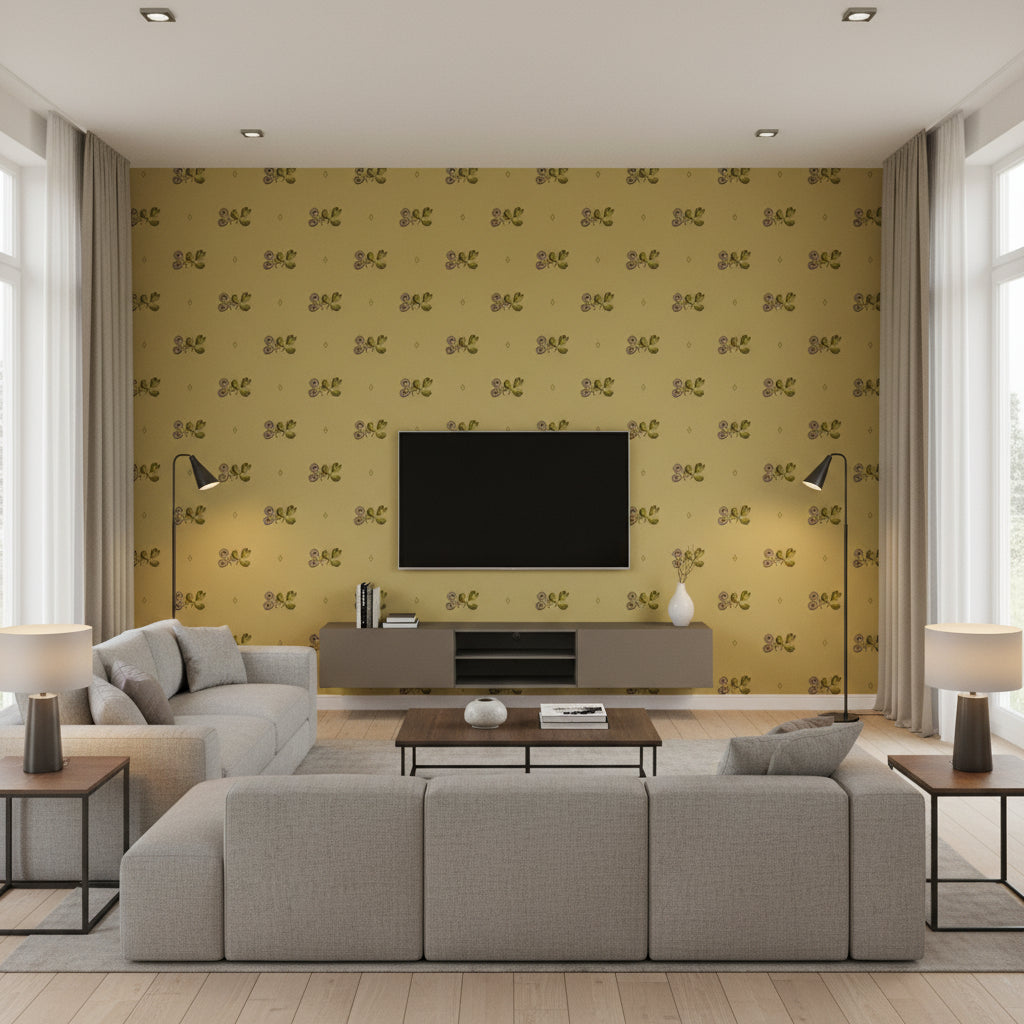 Spotted Orchid Light Brown Light Brown | Thibaut - Living Room Visualization (AI-generated, may not be to scale. Verify pattern scale with product specifications.)
