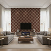 Klein Trellis Brown Brown | Thibaut - Living Room Visualization (AI-generated, may not be to scale. Verify pattern scale with product specifications.)