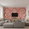 Caravan Coral Coral | Thibaut - Living Room Visualization (AI-generated, may not be to scale. Verify pattern scale with product specifications.)