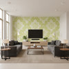 Caravan Citron Green Citron Green | Thibaut - Living Room Visualization (AI-generated, may not be to scale. Verify pattern scale with product specifications.)