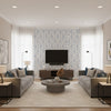 Caravan Blue Blue | Thibaut - Living Room Visualization (AI-generated, may not be to scale. Verify pattern scale with product specifications.)