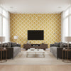 Caravan Metallic Gold gold | Thibaut - Living Room Visualization (AI-generated, may not be to scale. Verify pattern scale with product specifications.)