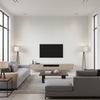 Caravan White White | Thibaut - Living Room Visualization (AI-generated, may not be to scale. Verify pattern scale with product specifications.)