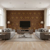 Damask Resource 3 Brown Brown | Thibaut - Living Room Visualization (AI-generated, may not be to scale. Verify pattern scale with product specifications.)