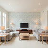 Damask Resource 3 Light Blue Light Blue | Thibaut - Living Room Visualization (AI-generated, may not be to scale. Verify pattern scale with product specifications.)
