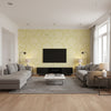 Damask Resource 3 Green Green | Thibaut - Living Room Visualization (AI-generated, may not be to scale. Verify pattern scale with product specifications.)