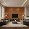 Medici Brown Brown | Thibaut - Living Room Visualization (AI-generated, may not be to scale. Verify pattern scale with product specifications.)