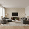 Medici Silver on Cream Silver on Cream | Thibaut - Living Room Visualization (AI-generated, may not be to scale. Verify pattern scale with product specifications.)