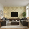 Medici Sage Sage | Thibaut - Living Room Visualization (AI-generated, may not be to scale. Verify pattern scale with product specifications.)