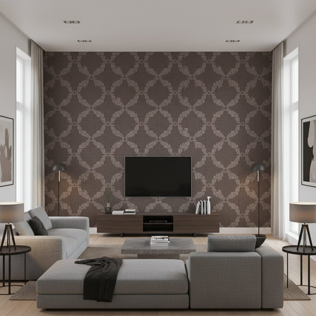 Wallcoverings Black Black | Thibaut - Living Room Visualization (AI-generated, may not be to scale. Verify pattern scale with product specifications.)