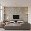 Medici Silver Silver | Thibaut - Living Room Visualization (AI-generated, may not be to scale. Verify pattern scale with product specifications.)