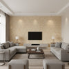 Medici Beige Beige | Thibaut - Living Room Visualization (AI-generated, may not be to scale. Verify pattern scale with product specifications.)