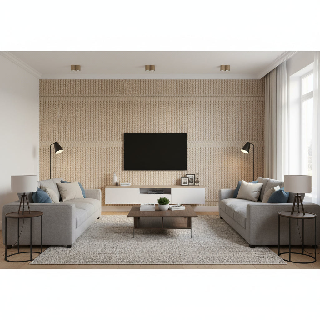 T8012106.1616.0 | Kravet - Living Room Visualization (AI-generated, may not be to scale. Verify pattern scale with product specifications.)