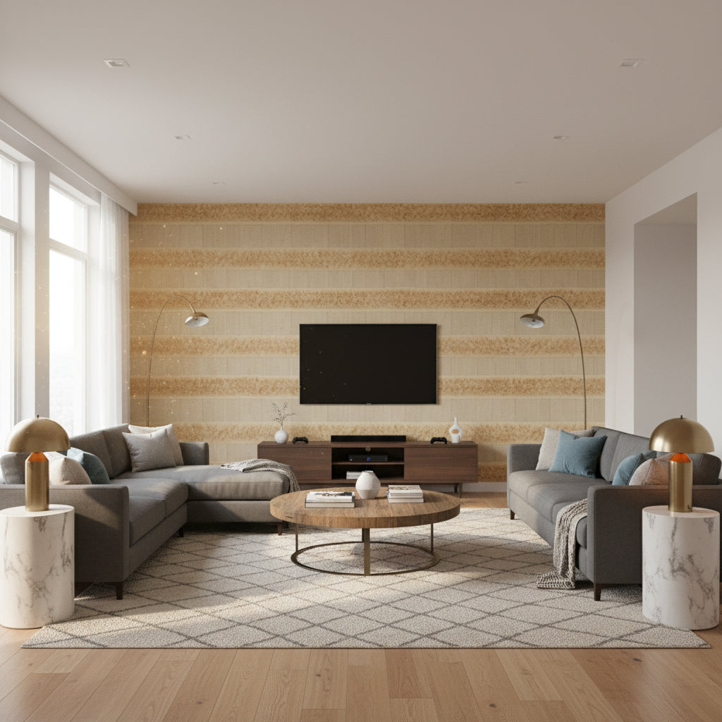 T8015508.106.0 | Kravet - Living Room Visualization (AI-generated, may not be to scale. Verify pattern scale with product specifications.)