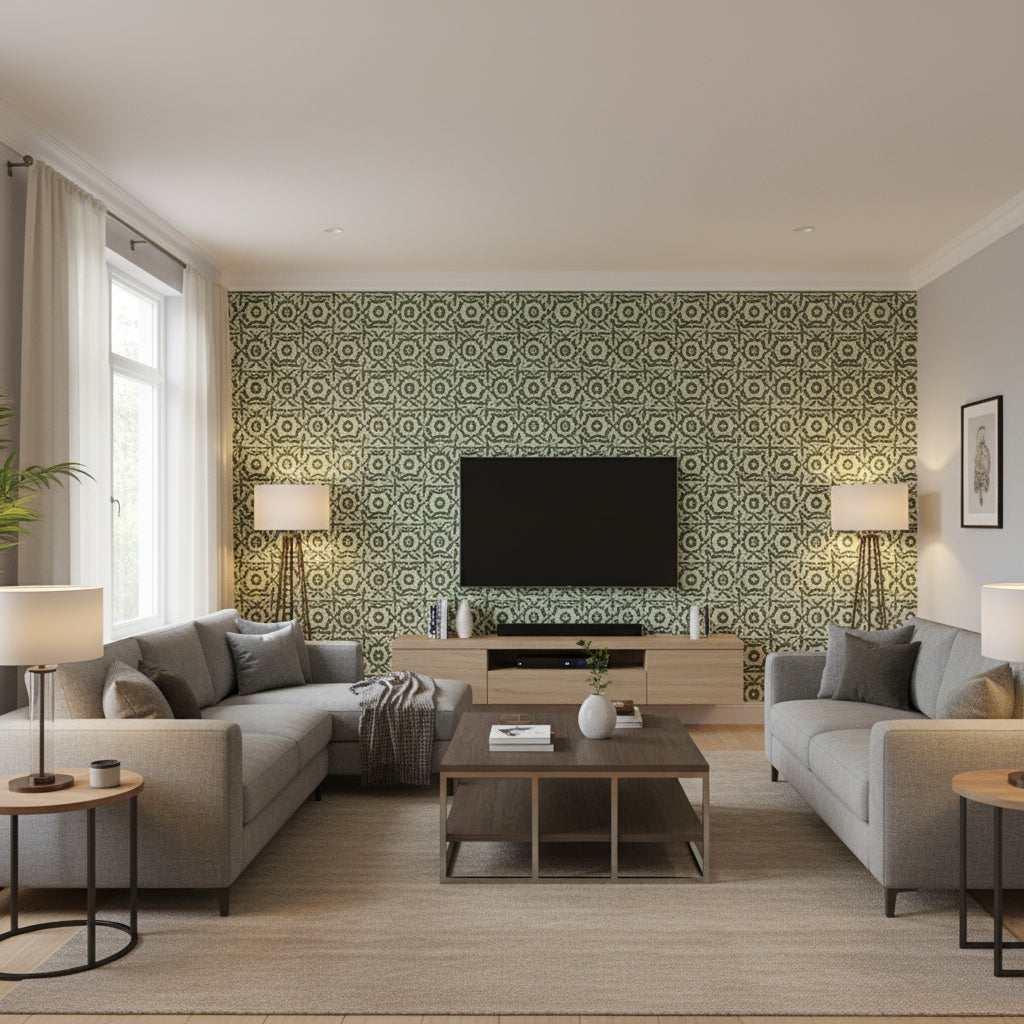 T8019102.33.0 | Kravet - Living Room Visualization (AI-generated, may not be to scale. Verify pattern scale with product specifications.)