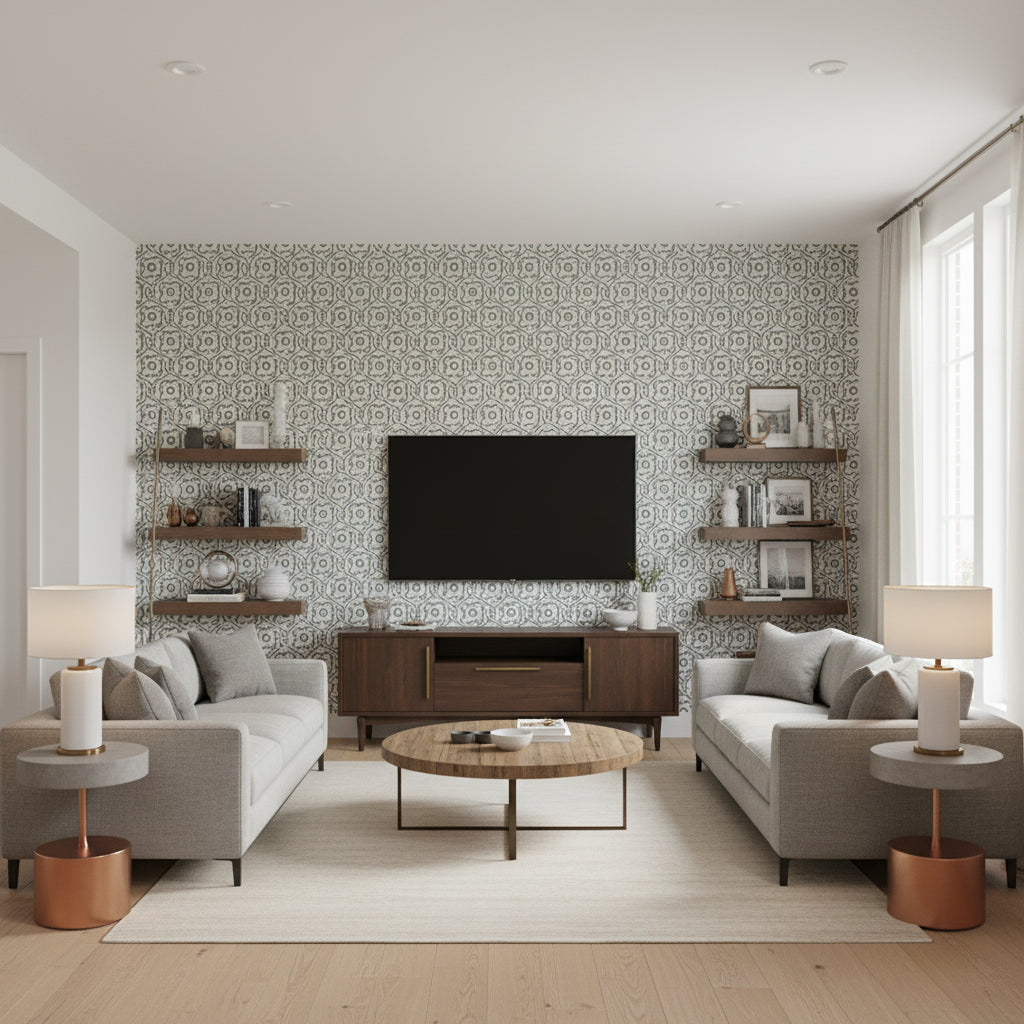 T8019102.5.0 | Kravet - Living Room Visualization (AI-generated, may not be to scale. Verify pattern scale with product specifications.)