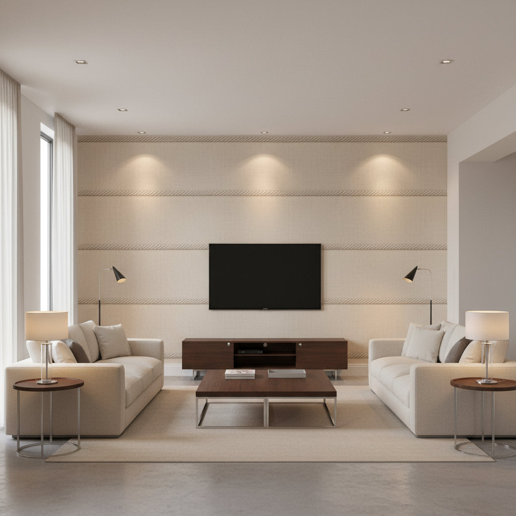 T8020105.1101.0 | Kravet - Living Room Visualization (AI-generated, may not be to scale. Verify pattern scale with product specifications.)