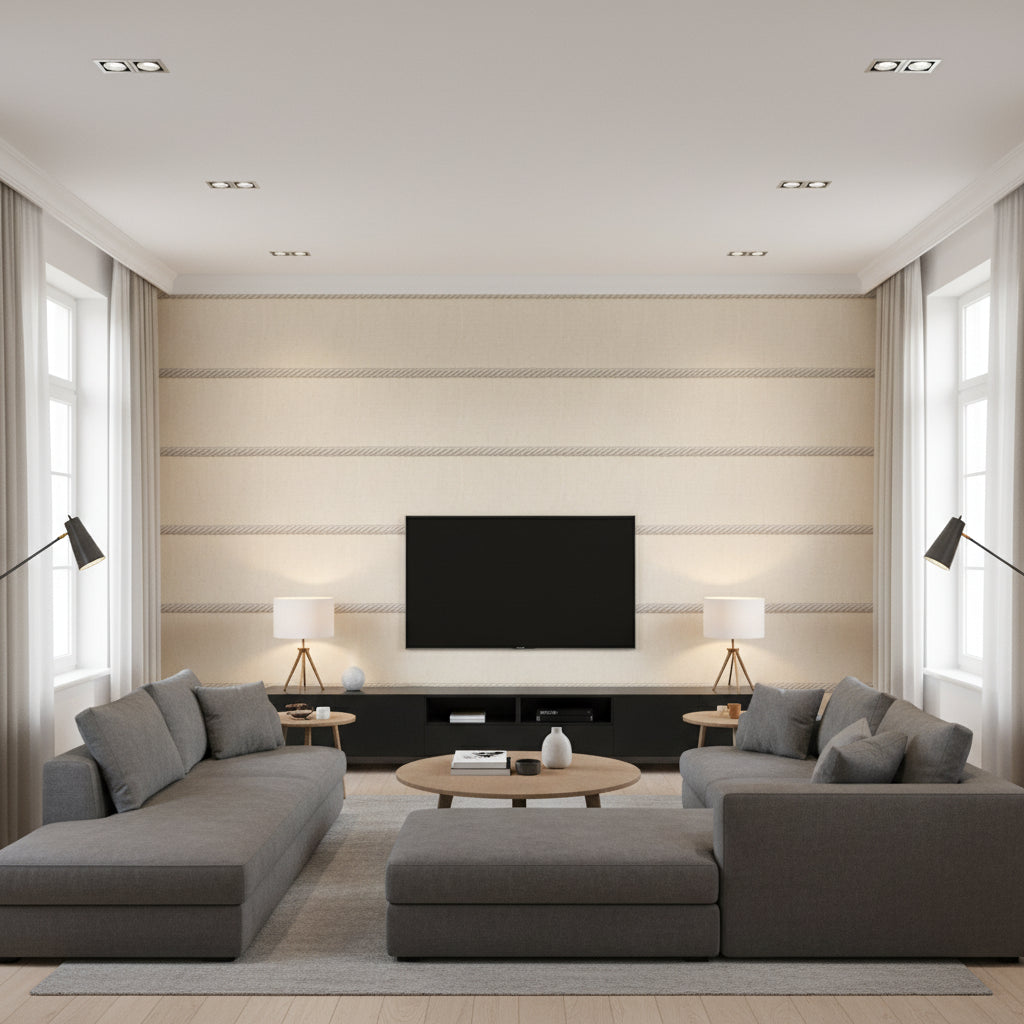 T8020105.111.0 | Kravet - Living Room Visualization (AI-generated, may not be to scale. Verify pattern scale with product specifications.)