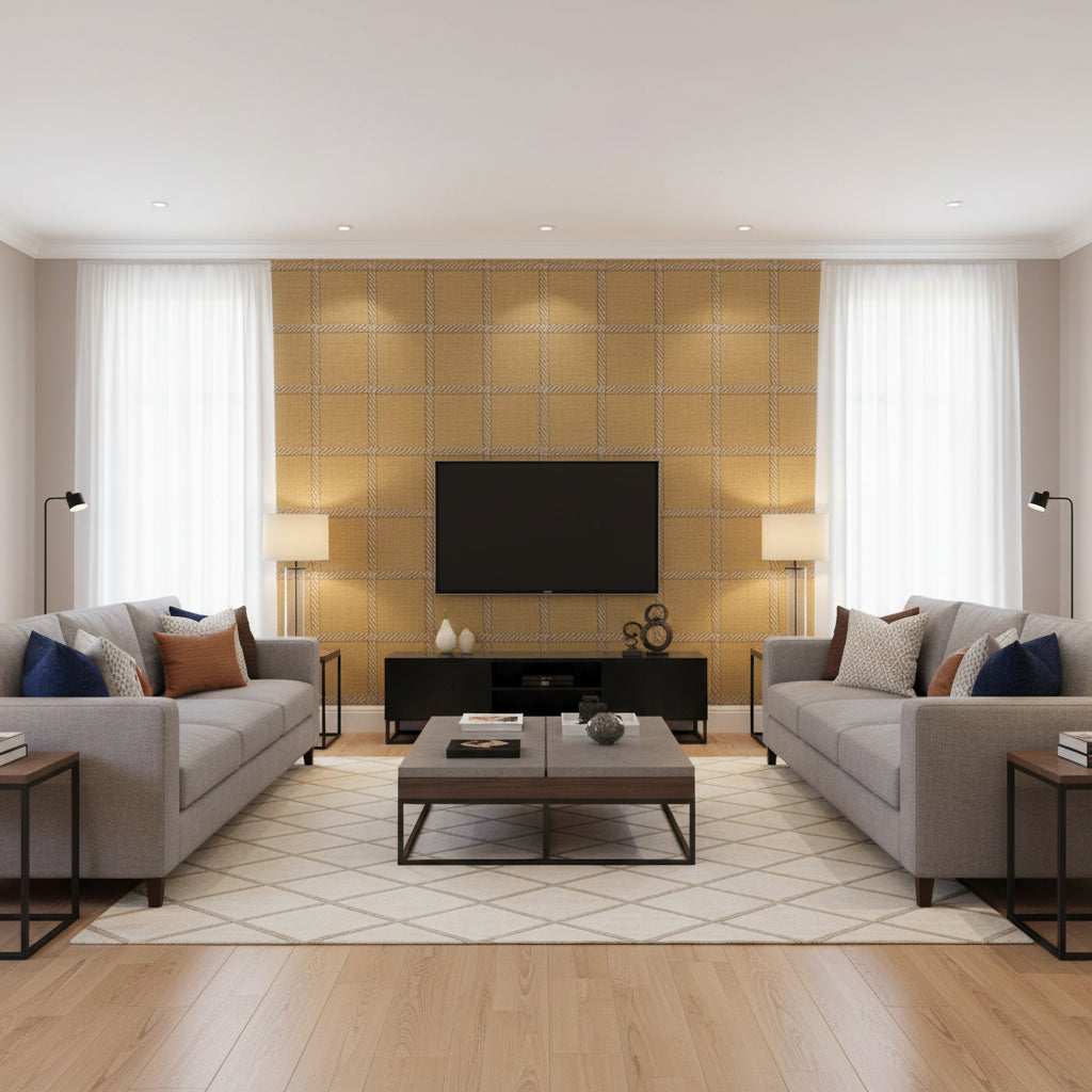 T8020105.414.0 | Kravet - Living Room Visualization (AI-generated, may not be to scale. Verify pattern scale with product specifications.)