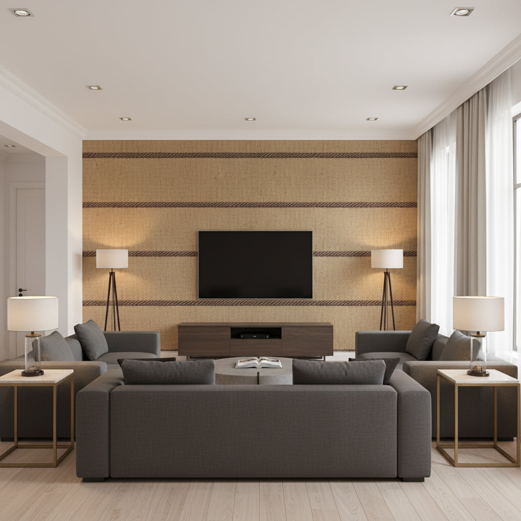 T8020105.606.0 | Kravet - Living Room Visualization (AI-generated, may not be to scale. Verify pattern scale with product specifications.)