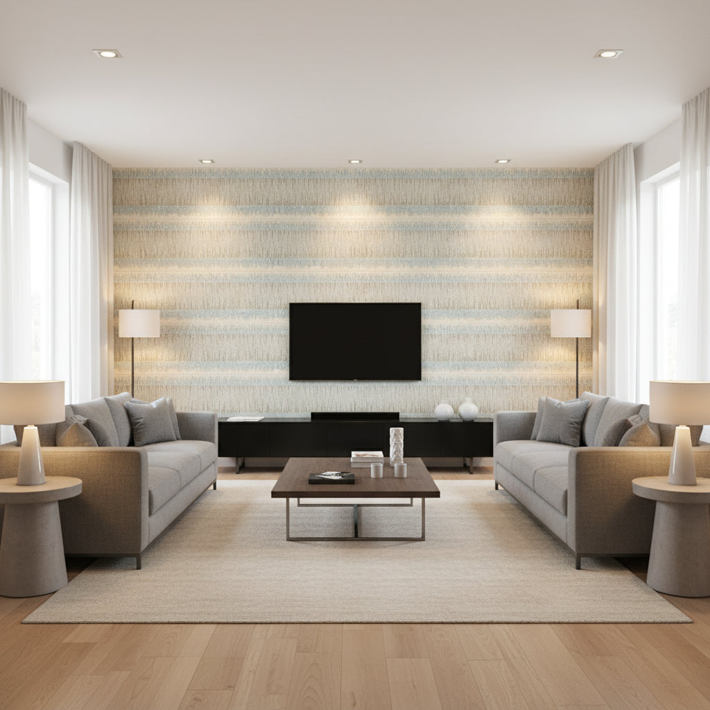 T8022103.13.0 | Kravet - Living Room Visualization (AI-generated, may not be to scale. Verify pattern scale with product specifications.)