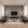 Herringbone Weave Silver on Charcoal Silver on Charcoal | Thibaut - Living Room Visualization (AI-generated, may not be to scale. Verify pattern scale with product specifications.)