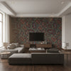 Cochin Navy and Red Navy and Red | Thibaut - Living Room Visualization (AI-generated, may not be to scale. Verify pattern scale with product specifications.)
