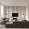 Danube Ikat Charcoal Charcoal | Thibaut - Living Room Visualization (AI-generated, may not be to scale. Verify pattern scale with product specifications.)