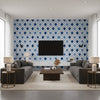 Cruising Blue Blue | Thibaut - Living Room Visualization (AI-generated, may not be to scale. Verify pattern scale with product specifications.)