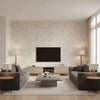 Narragansett Beige Beige | Thibaut - Living Room Visualization (AI-generated, may not be to scale. Verify pattern scale with product specifications.)