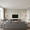 French Quarter Damask Pewter Pewter | Thibaut - Living Room Visualization (AI-generated, may not be to scale. Verify pattern scale with product specifications.)