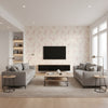 Teuri Island Cherry Blossom | Architectural Wallcoverings - Living Room Visualization (AI-generated, may not be to scale. Verify pattern scale with product specifications.)