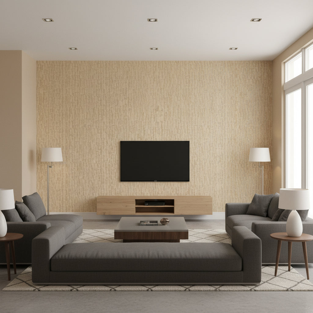 Todo Island Printed | Architectural Wallcoverings - Living Room Visualization (AI-generated, may not be to scale. Verify pattern scale with product specifications.)