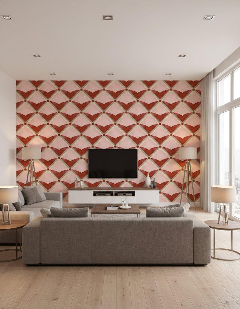 Verster | Carmine Wallpaper - Living Room Visualization (AI-generated, may not be to scale. Verify pattern scale with product specifications.)