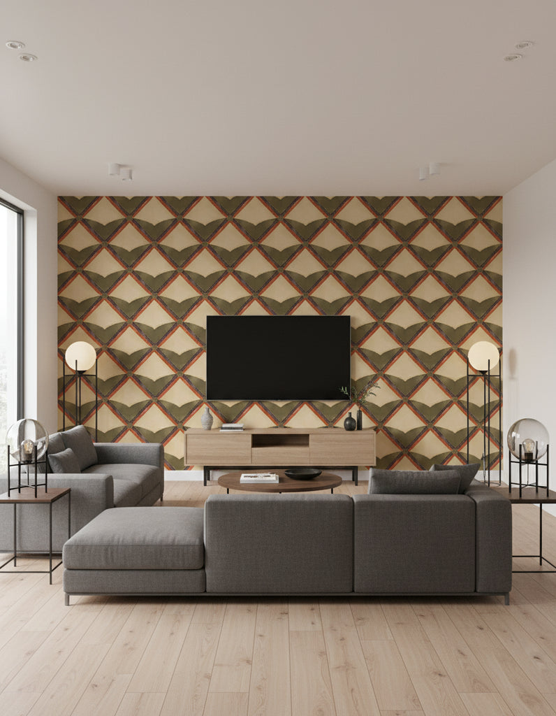 Verster | Moss Wallpaper - Living Room Visualization (AI-generated, may not be to scale. Verify pattern scale with product specifications.)